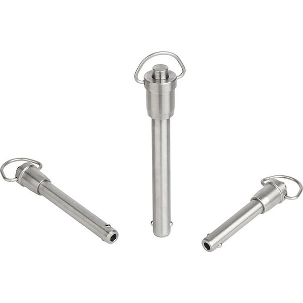 Kipp Ball Lock Pin With Grip Ring, D1=8, L=100, L1=8, L5=108, Stainless Steel, Comp:Stainless Steel K0746.01508100